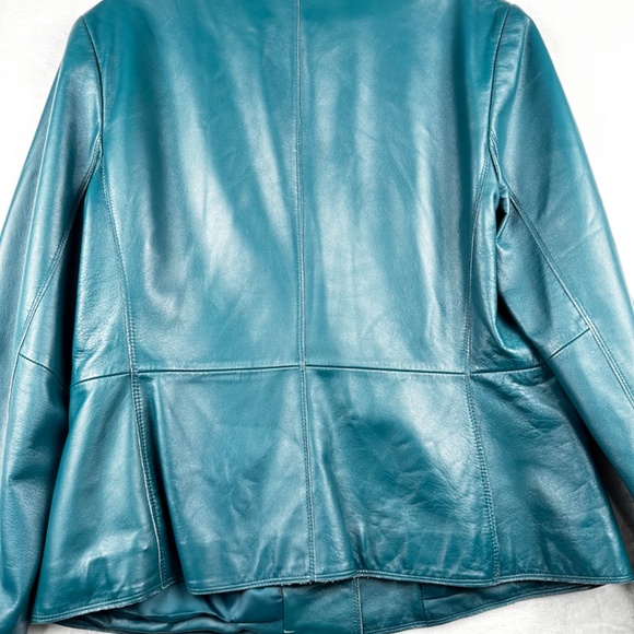 Jones New York Leather Jacket Women’s Beautiful Turquoise Color size US 12 - Picture 5 of 15